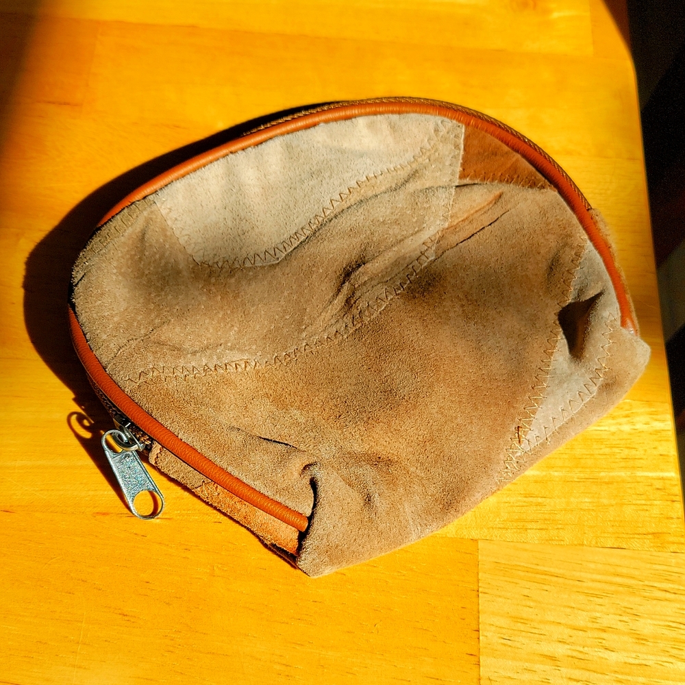 Small Tan Patchwork Faux Leather Clutch/Cosmetic Bag